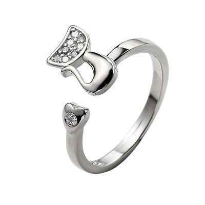 Janice | Anillo abierto de gato con detalles brillantes | Anillo de plata