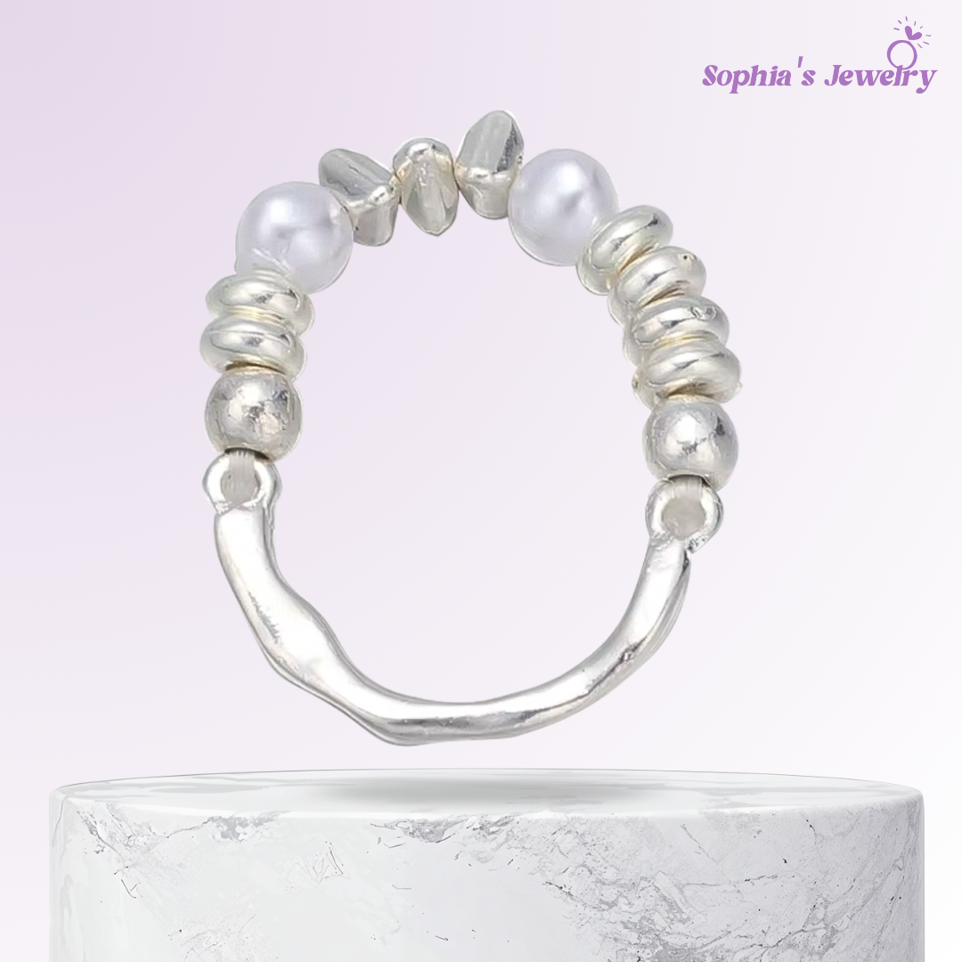 Eloise | Anillo de plata con cuentas de perla modernas