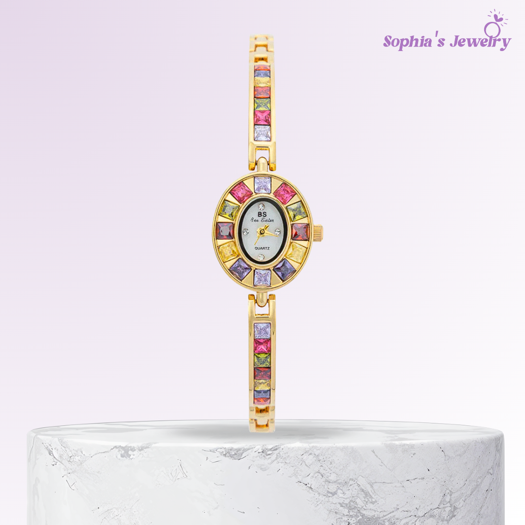 Reloj de pulsera para mujer con piedras preciosas ovaladas de estilo irlandés