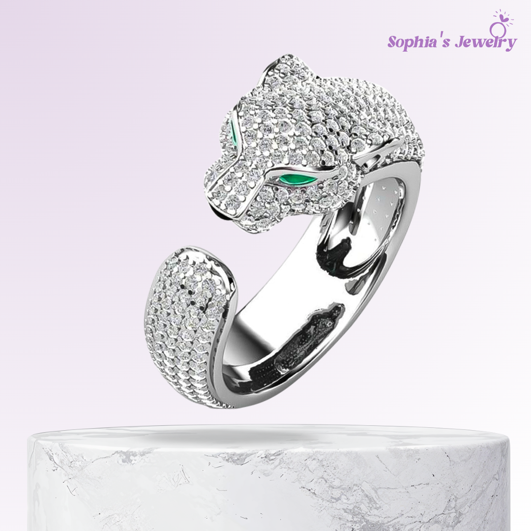 Alicia | Jaguar de ojos verdes | Anillo de plata