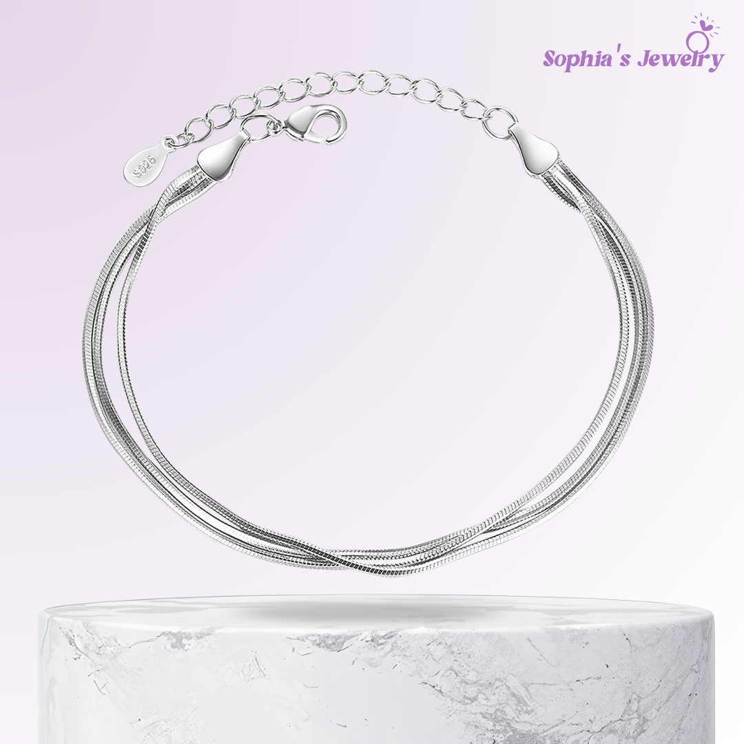 Amari | Elegante pulsera de plata con hueso de serpiente de 3 capas