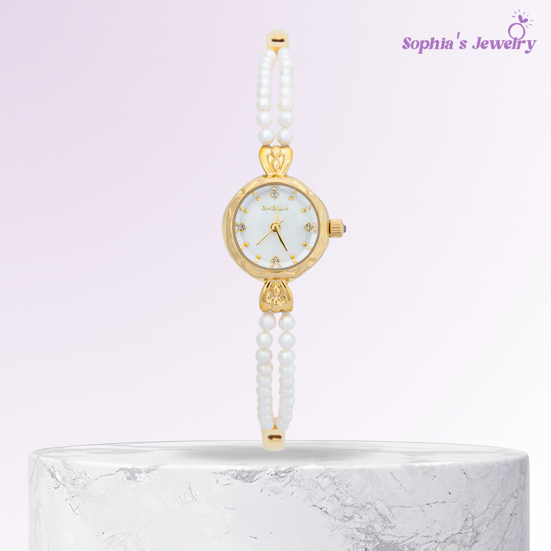 Eve | Reloj para mujer con pulsera de perlas doradas