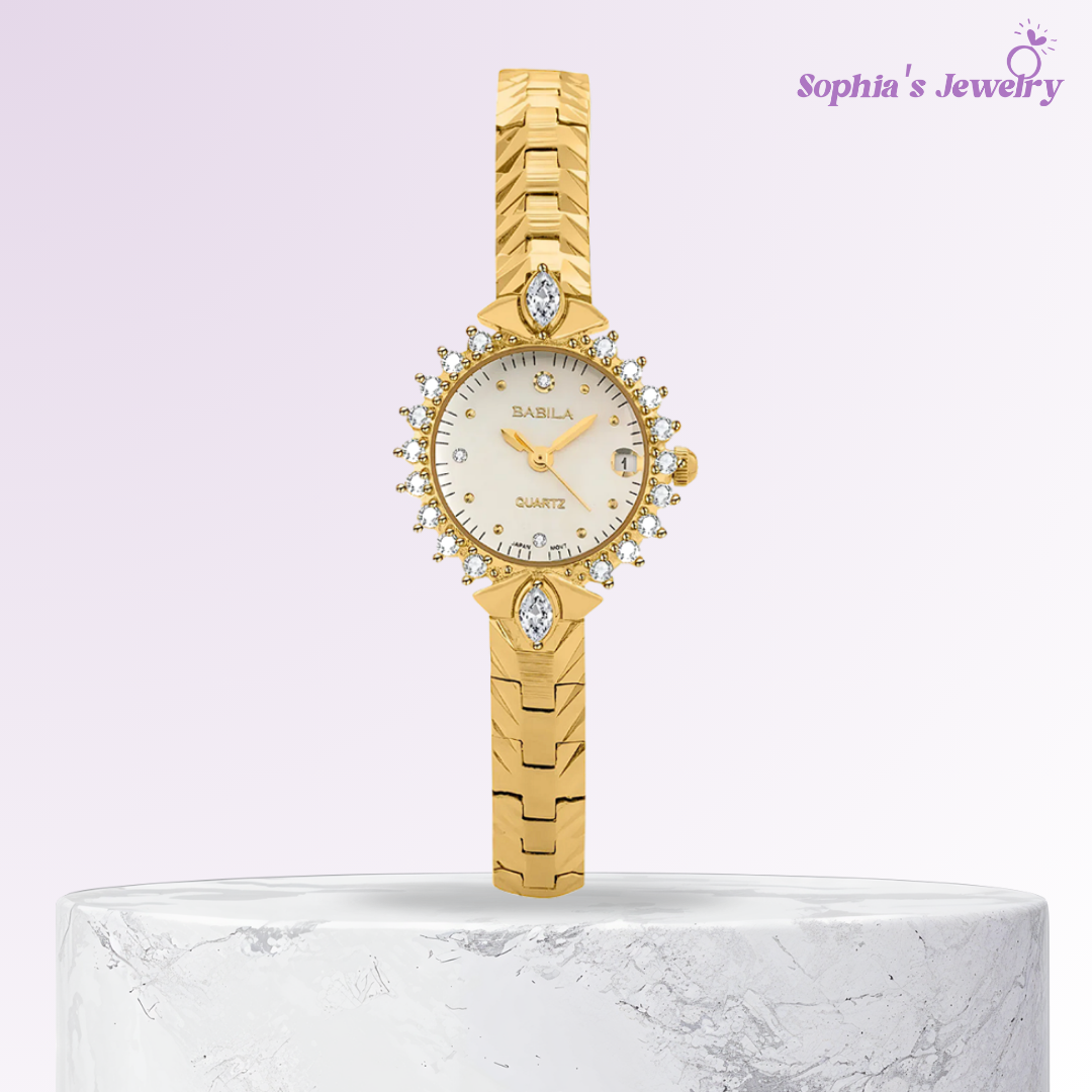 Patricia | Reloj de pulsera para mujer con bisel de cristal dorado
