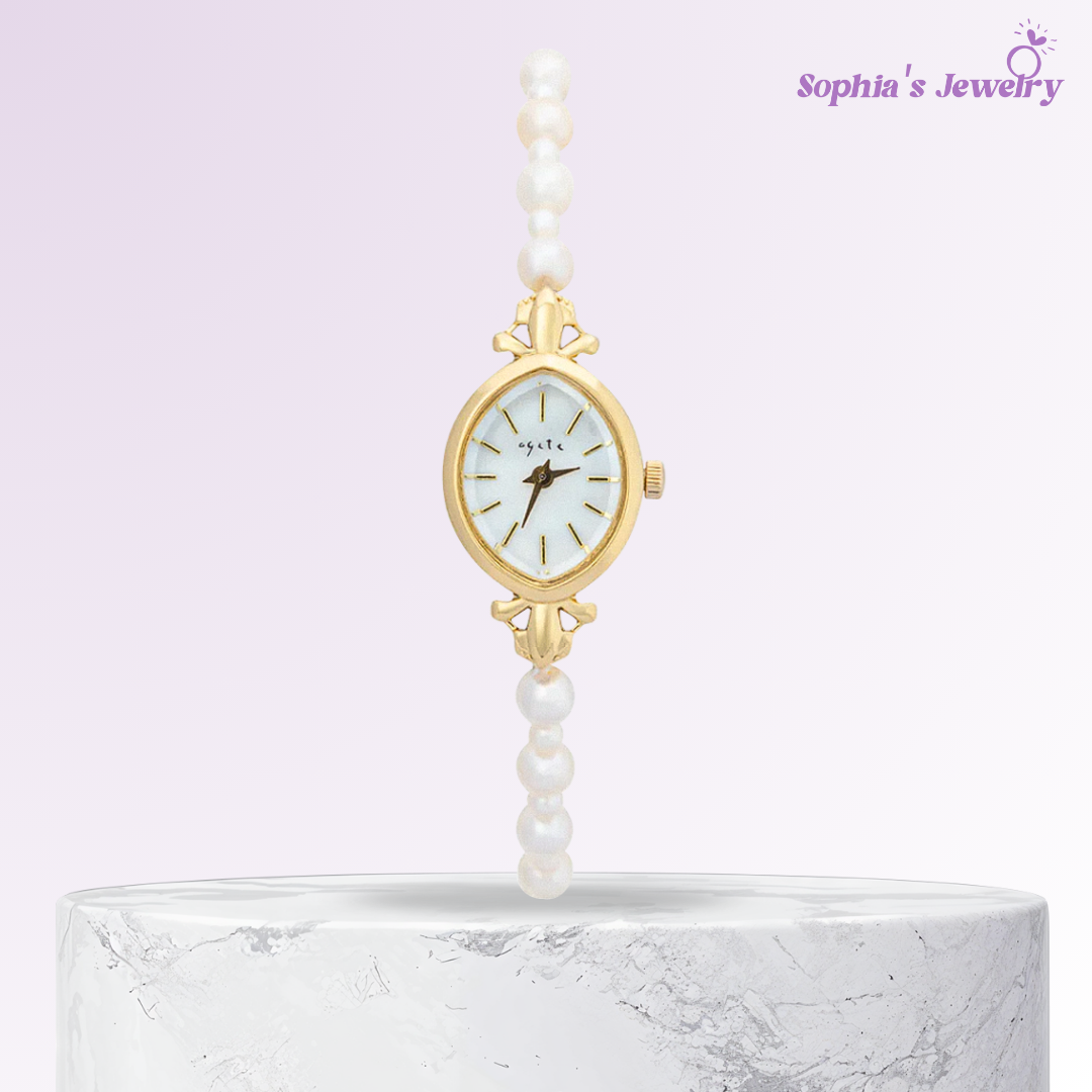 Sylvie | Reloj de pulsera para mujer con detalles en oro y perlas