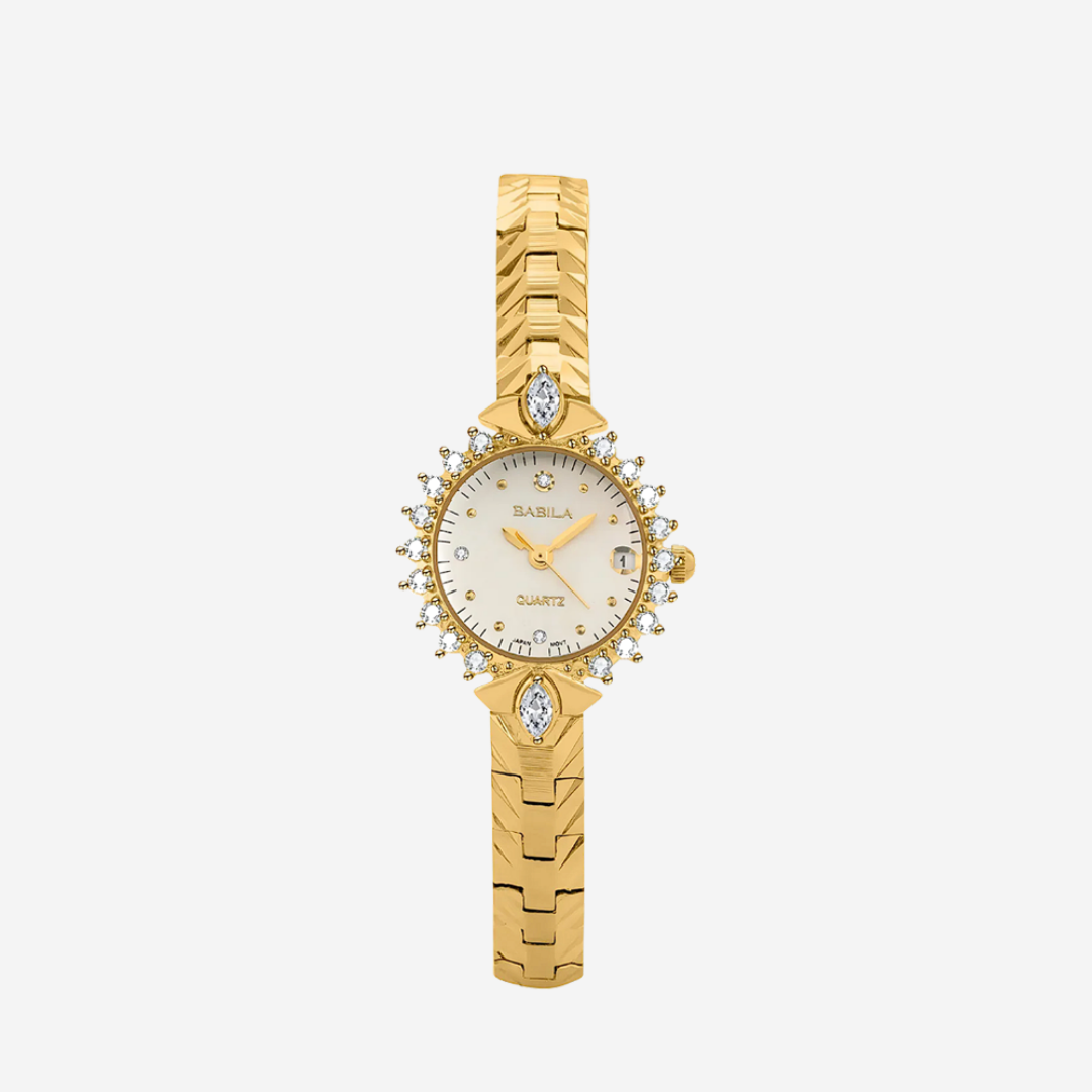 Patricia | Reloj de pulsera para mujer con bisel de cristal dorado