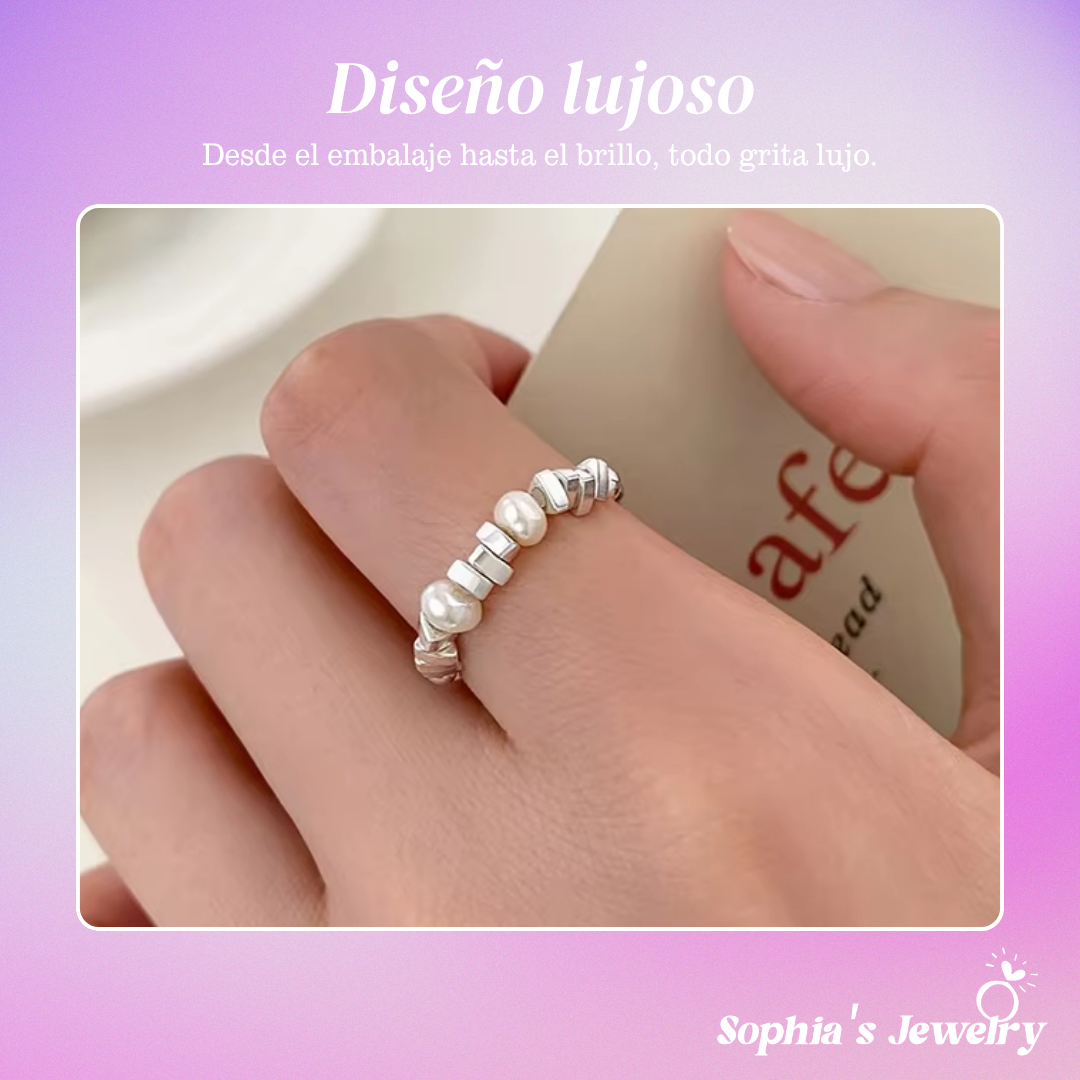 Eloise | Anillo de plata con cuentas de perla modernas