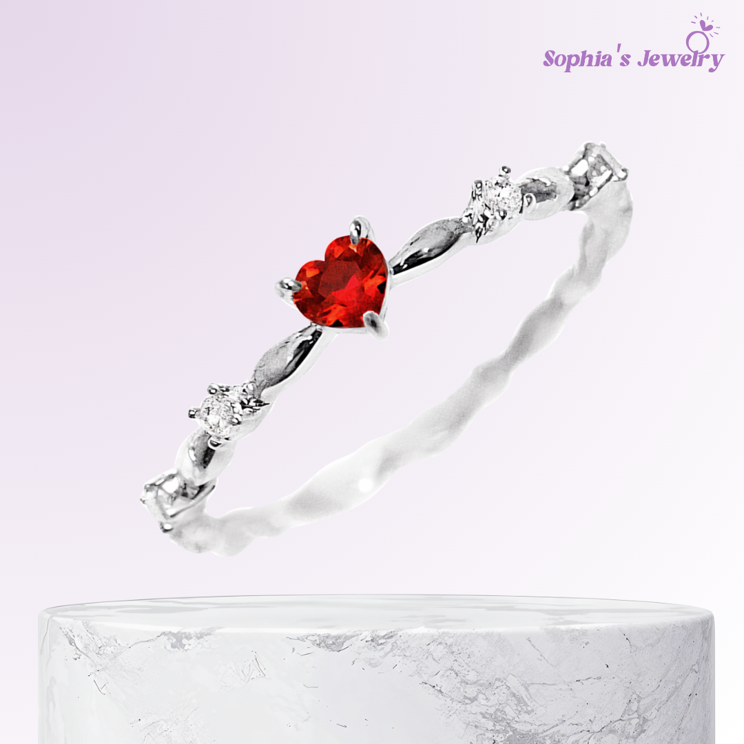 Fátima | Piedra preciosa de corazón romántico | Anillo de plata