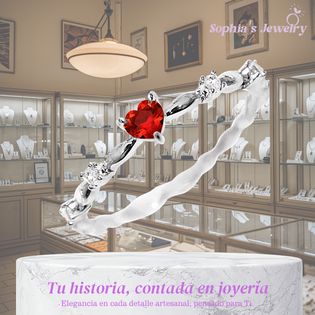 Fátima | Piedra preciosa de corazón romántico | Anillo de plata