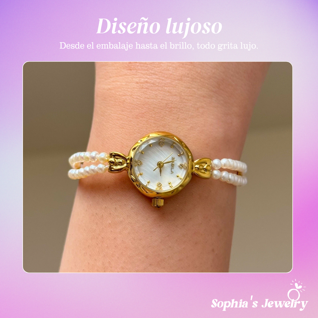 Eve | Reloj para mujer con pulsera de perlas doradas