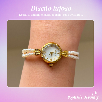 Eve | Reloj para mujer con pulsera de perlas doradas