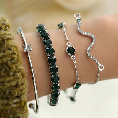 Conjunto de pulseras de piedras preciosas verdes