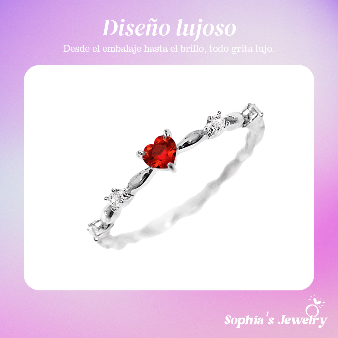 Fátima | Piedra preciosa de corazón romántico | Anillo de plata