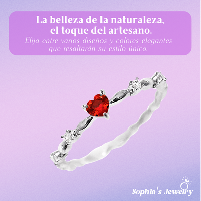 Fátima | Piedra preciosa de corazón romántico | Anillo de plata