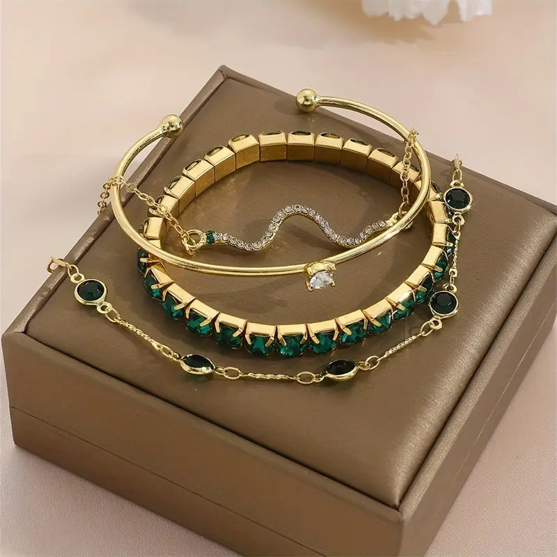 Conjunto de pulseras de piedras preciosas verdes