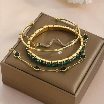 Conjunto de pulseras de piedras preciosas verdes