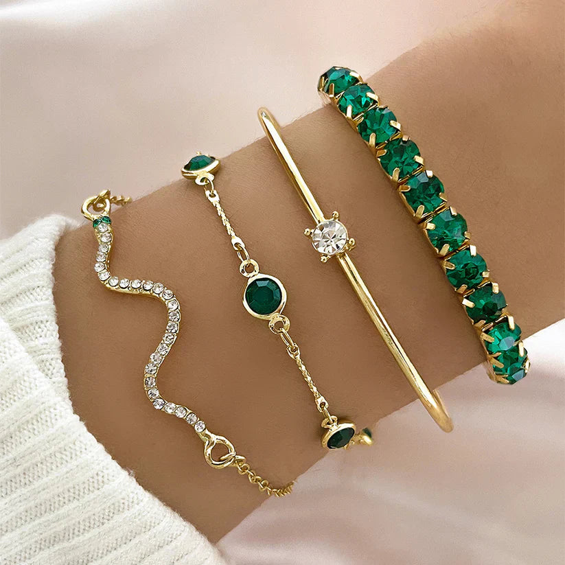 Conjunto de pulseras de piedras preciosas verdes