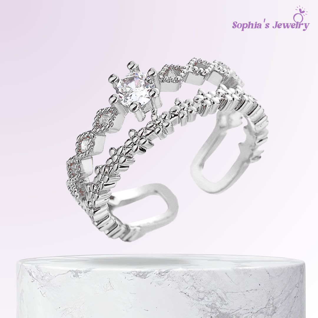Judy | Elegancia floral de doble banda | Anillo de plata