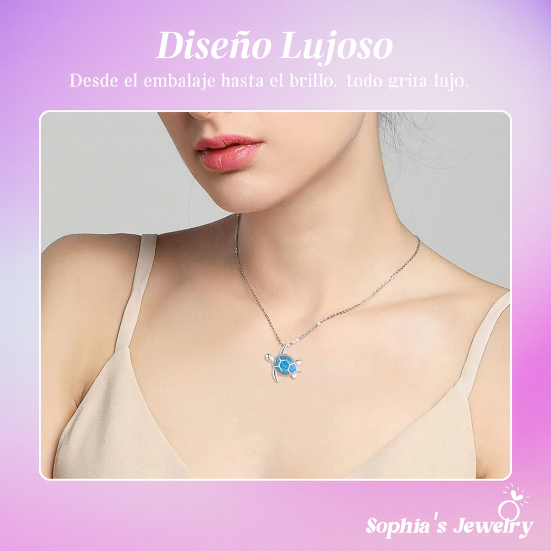 Clara | Charm de tortuga marina de ópalo azul | Collar de plata