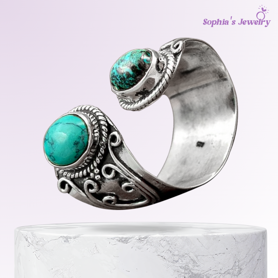 Solene | Brillo gemelo de turquesa | Anillo de plata