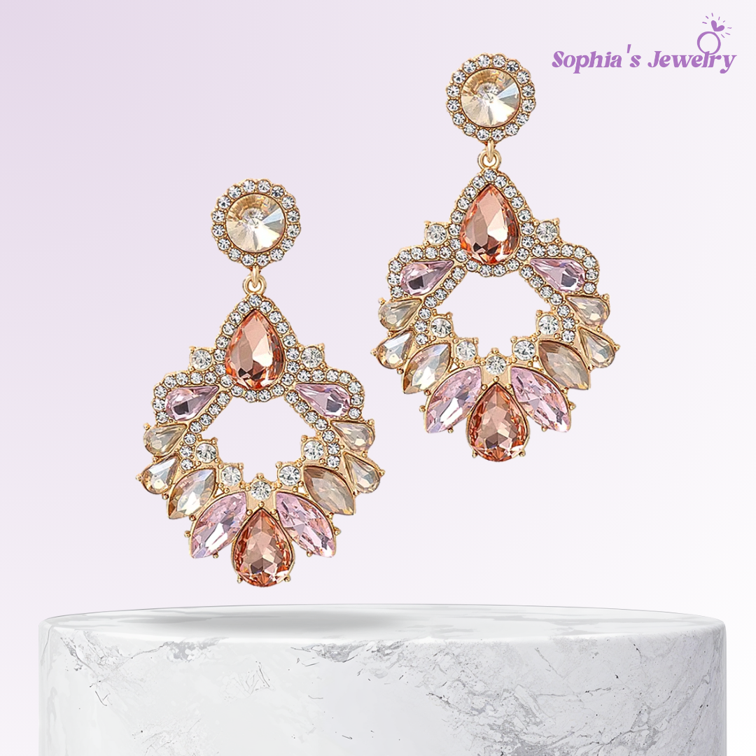 María | Cristal pastel ornamentado | Pendientes de plata