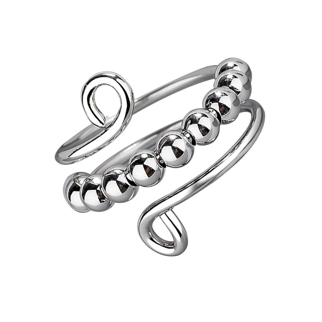 Nova | Anillo plateado con diseño ondulado y cuentas circulares