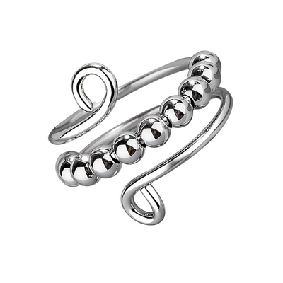 Nova | Anillo plateado con diseño ondulado y cuentas circulares