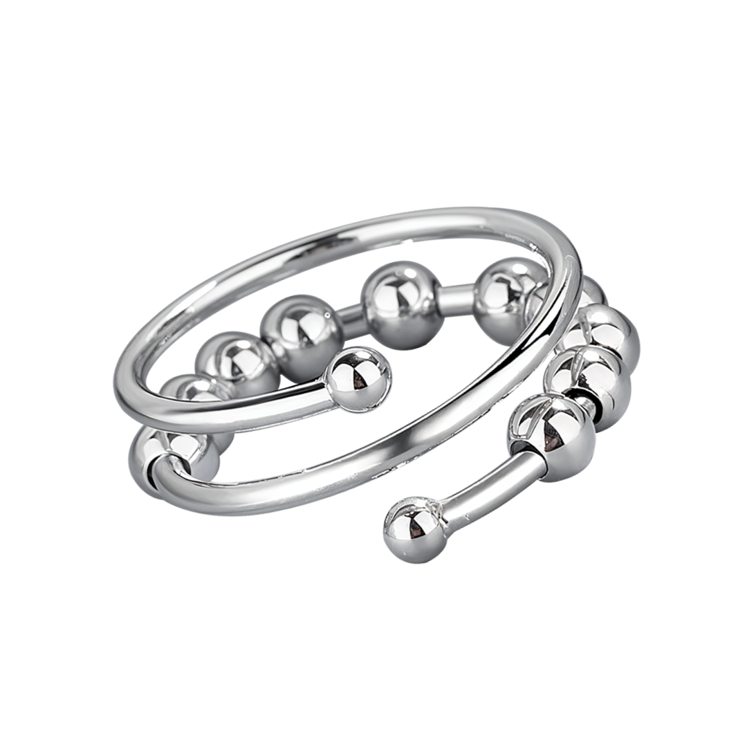 Nova | Anillo plateado con diseño ondulado y cuentas circulares