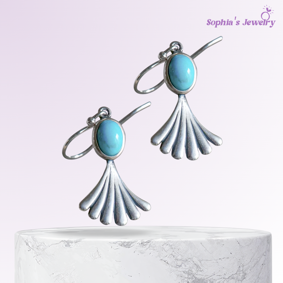 Rea | Turquesa en forma de abanico | Pendientes de plata