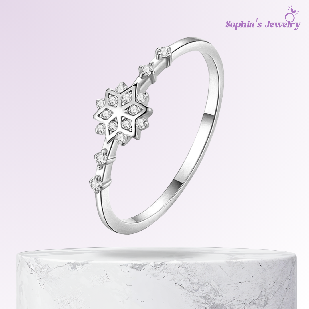 Junevel | Copo de nieve de circonita brillante | Anillo de plata