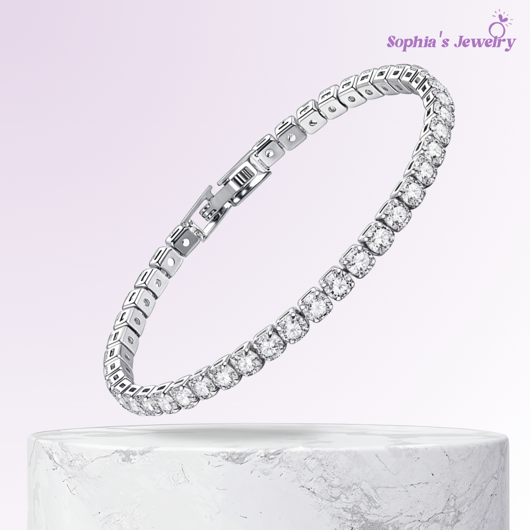 Luminara | Pulsera de tenis de platino con diamantes brillantes | Pulsera de plata