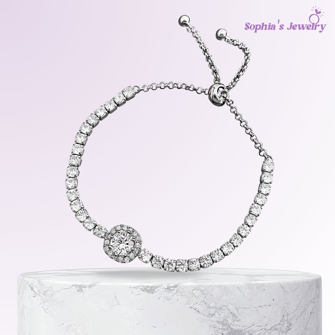 Natalia | Pulsera de Plata Ajustable con Gemas Deslumbrantes