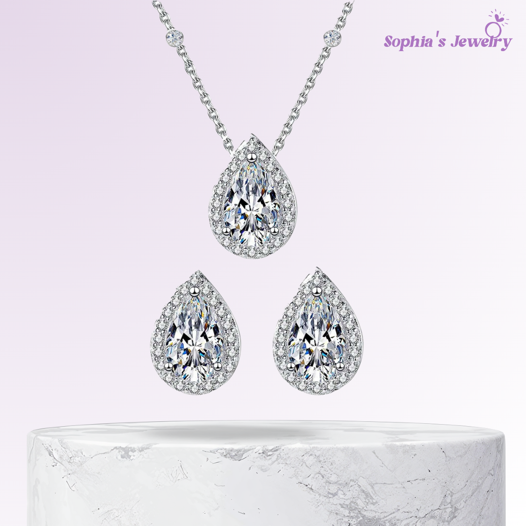 Verónica | Brillo en forma de pera | Conjunto de joyas de plata