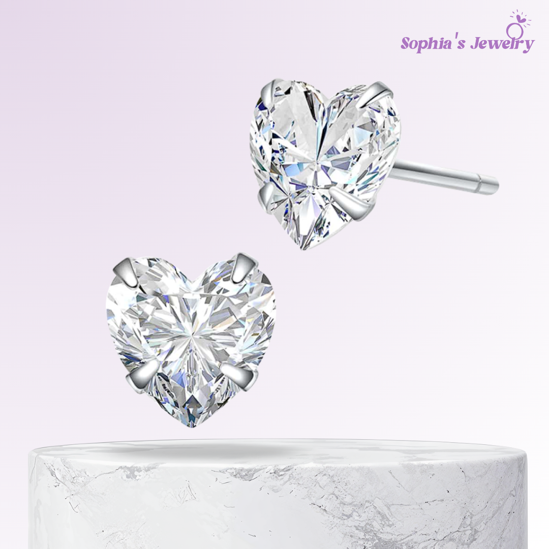 Teresa | Pendientes de Plata con Corazón y Toque de Glamour