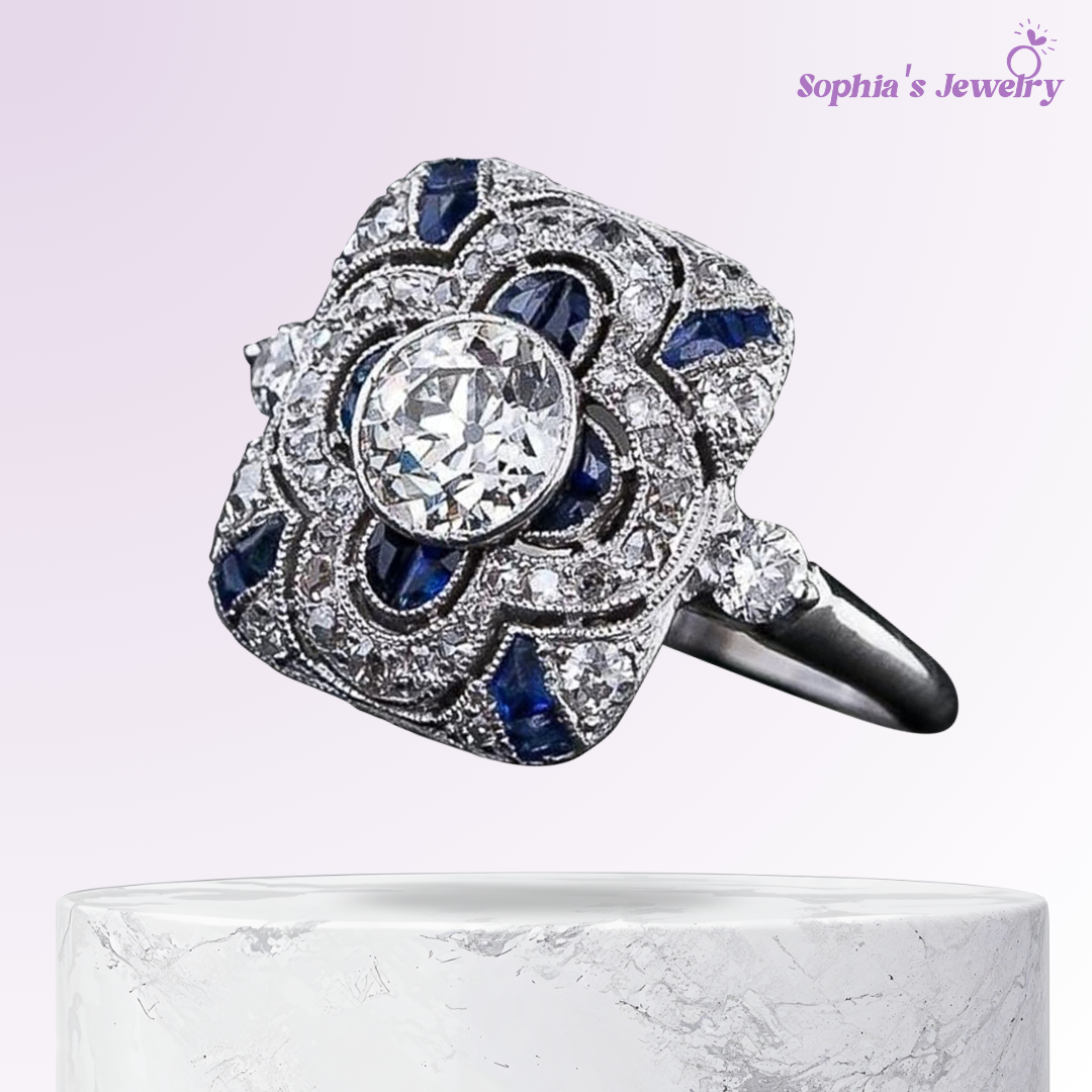 Thea | Anillo de Plata con Circonita Azul Vintage