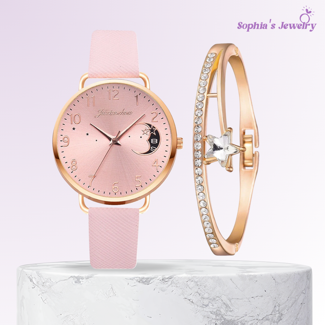Daniela | Conjunto de reloj y pulsera con esfera lunar