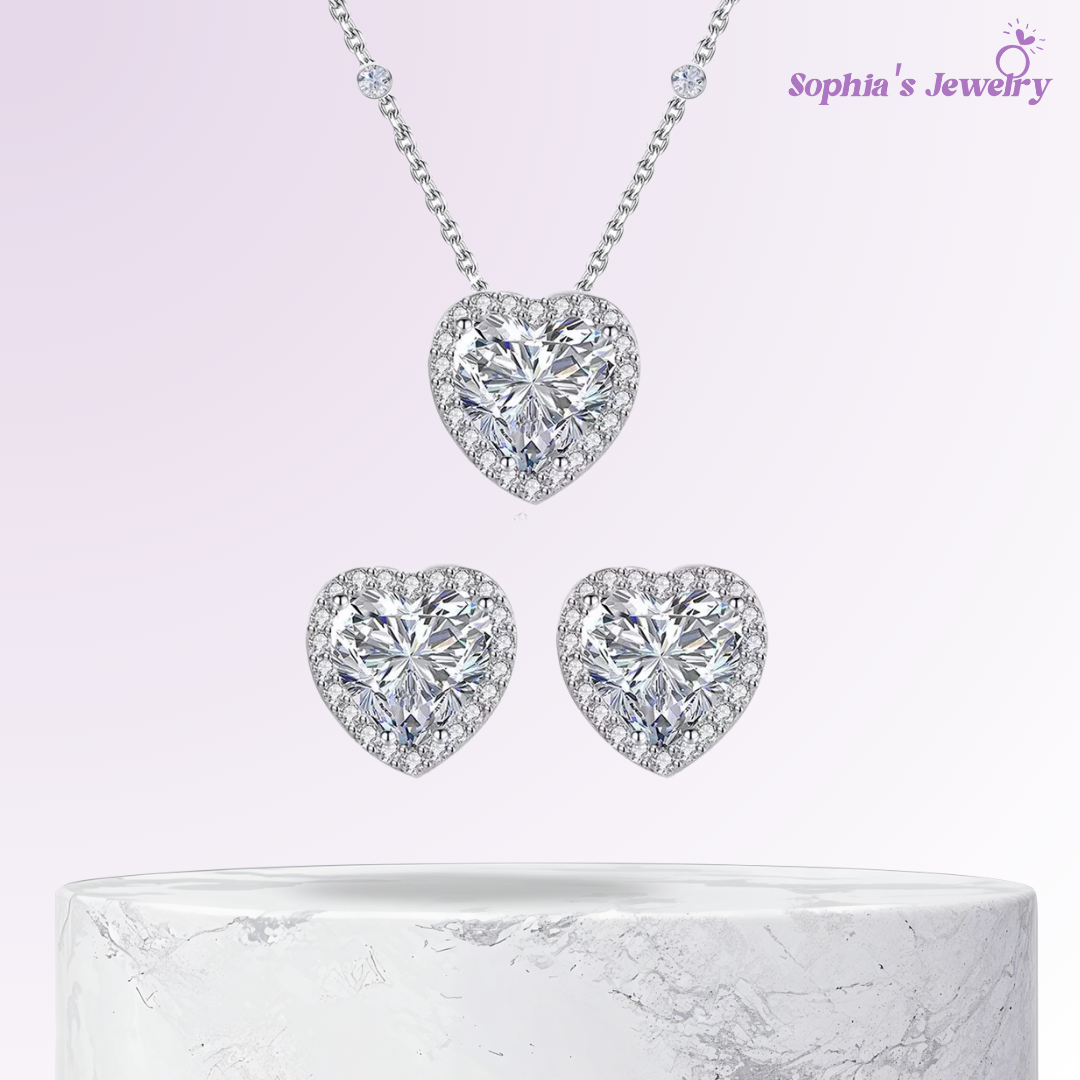 Donna | Corazón radiante de circonita cúbica | Conjunto de joyas de plata