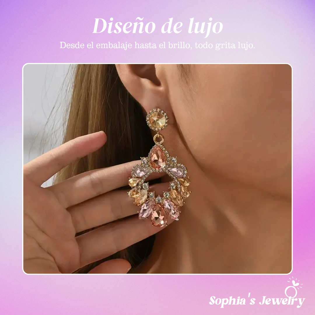 María | Cristal pastel ornamentado | Pendientes de plata