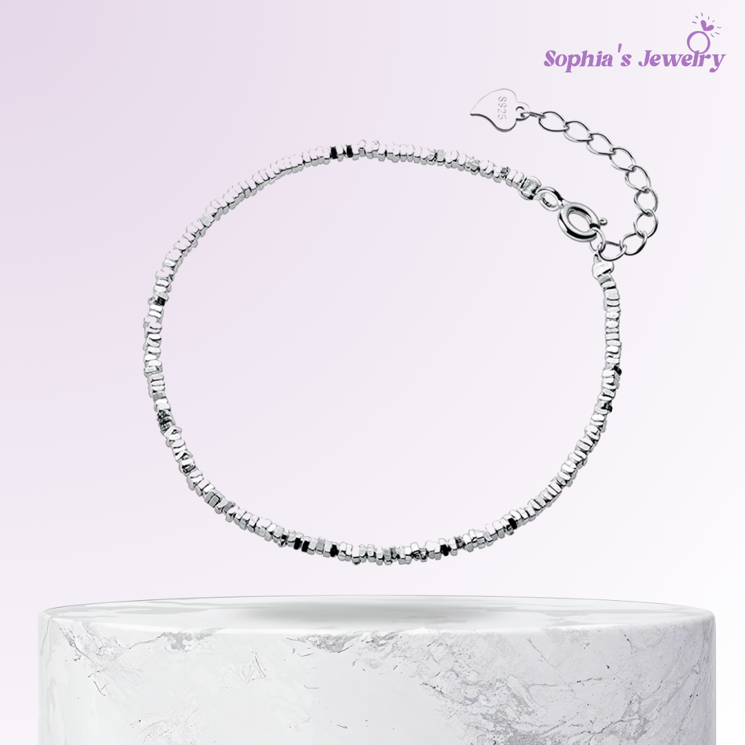 Naia | Pulsera de Plata con Cuentas Cuadradas Deslumbrantes