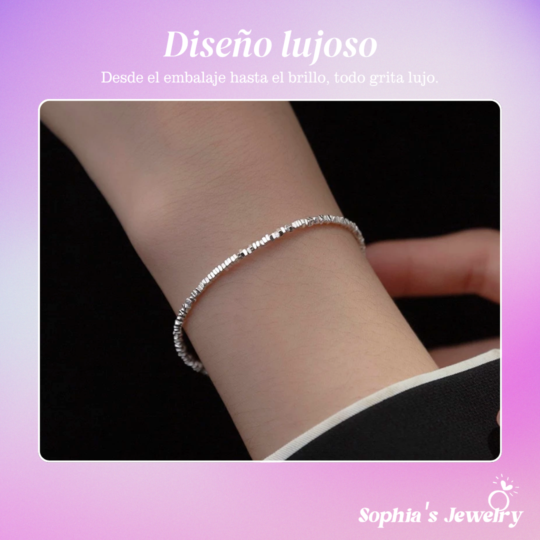 Naia | Pulsera de Plata con Cuentas Cuadradas Deslumbrantes