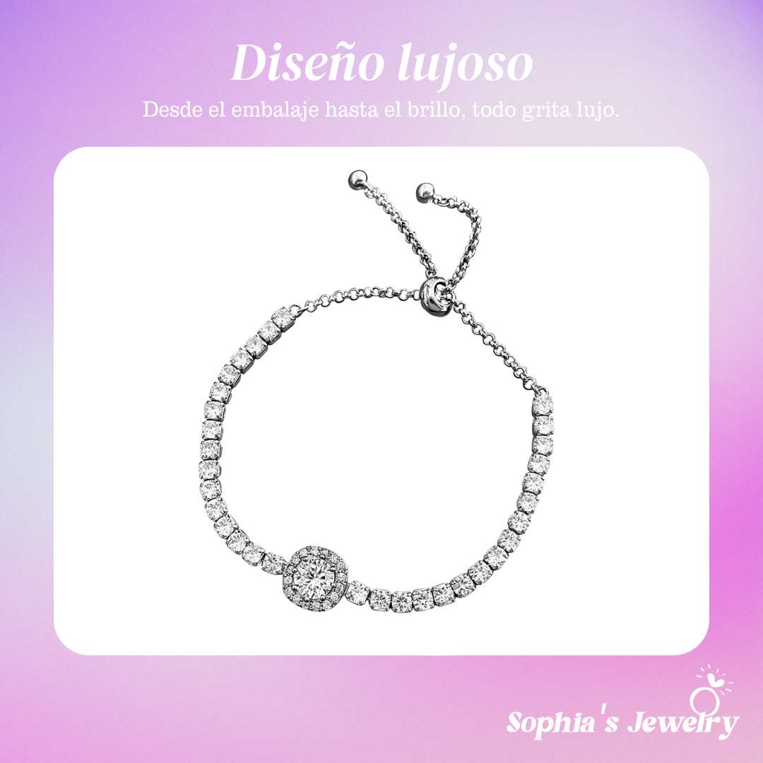 Natalia | Pulsera de Plata Ajustable con Gemas Deslumbrantes