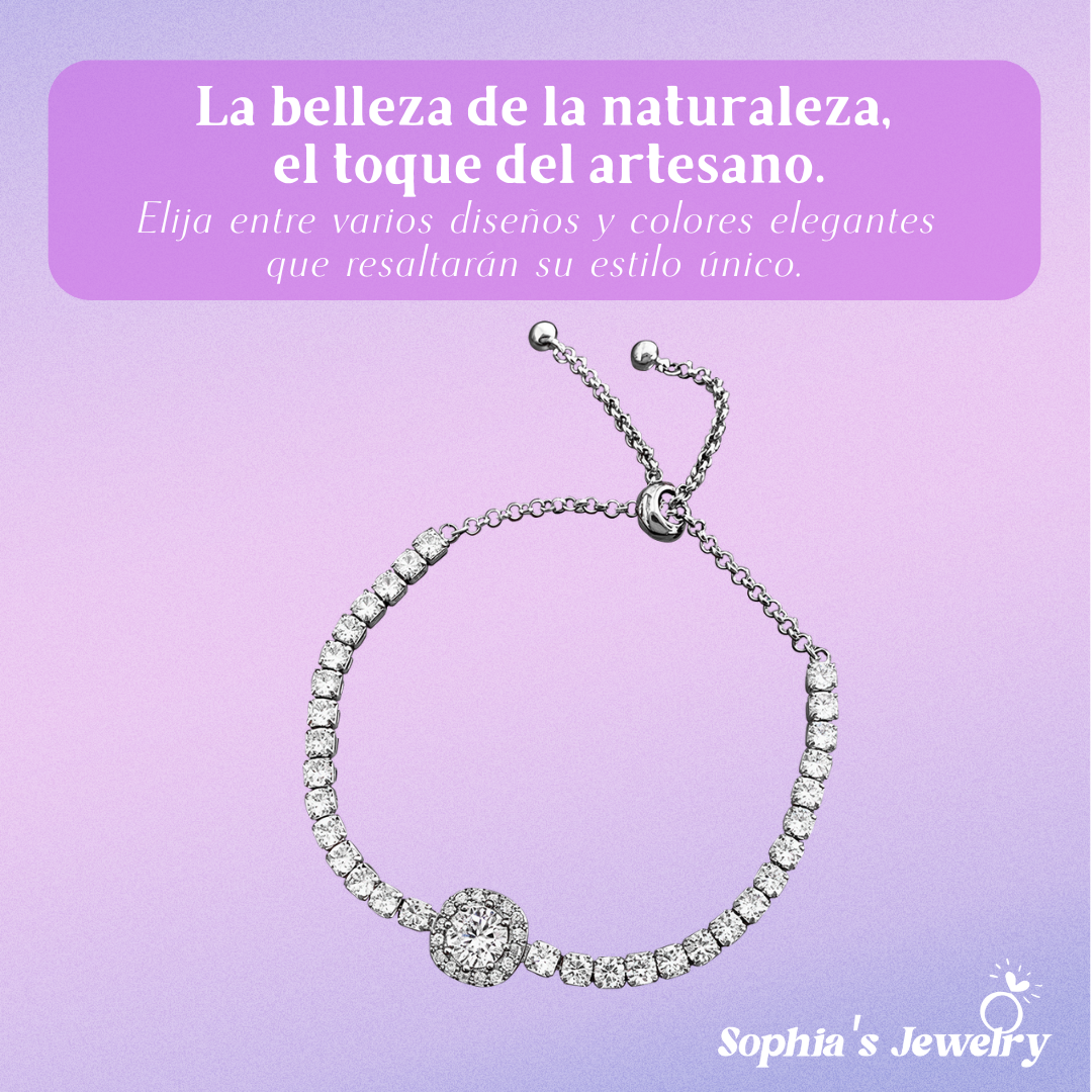 Natalia | Pulsera de Plata Ajustable con Gemas Deslumbrantes