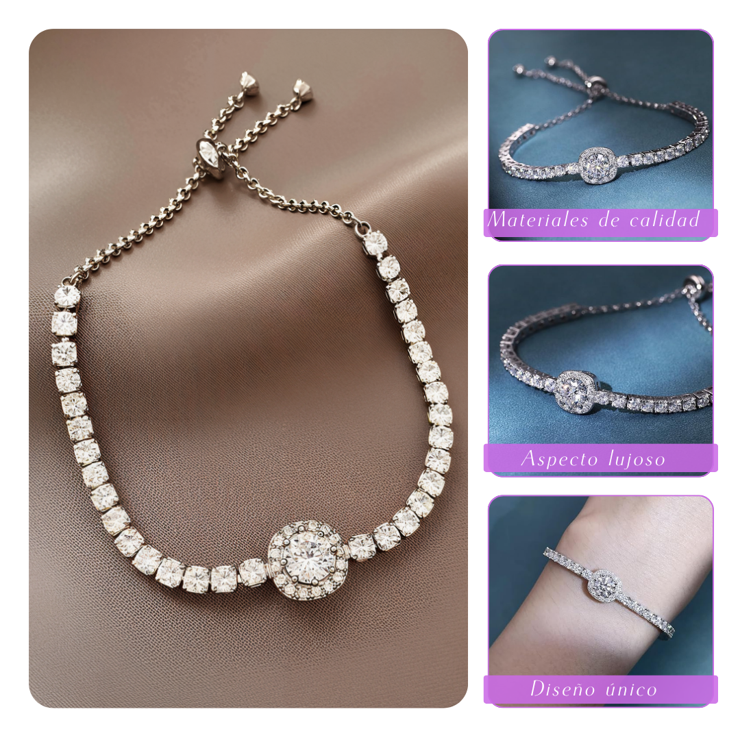 Natalia | Pulsera de Plata Ajustable con Gemas Deslumbrantes
