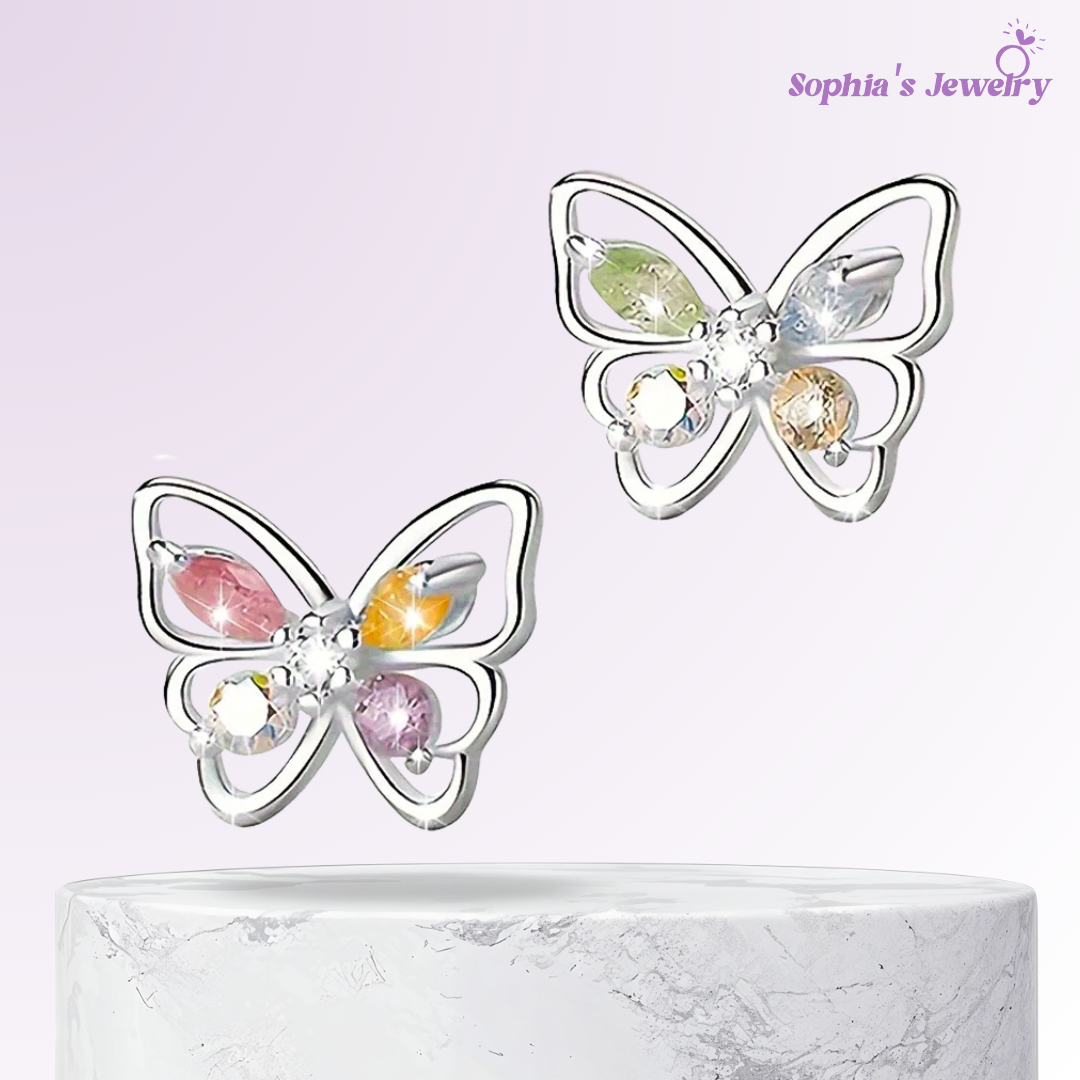 Elira | Pendientes de mariposa de colores | Pendientes de plata