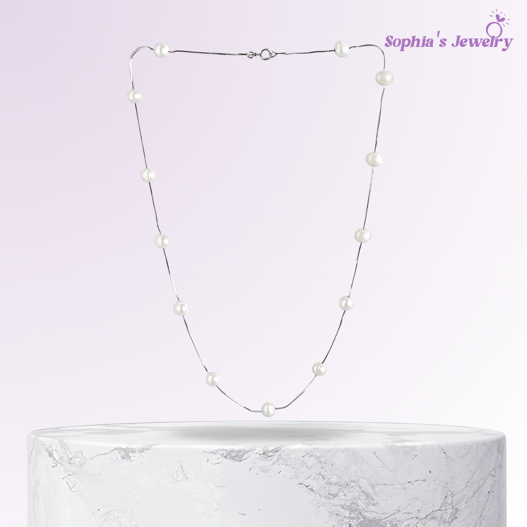 Elise | Collar minimalista de perlas flotantes | Collar de plata