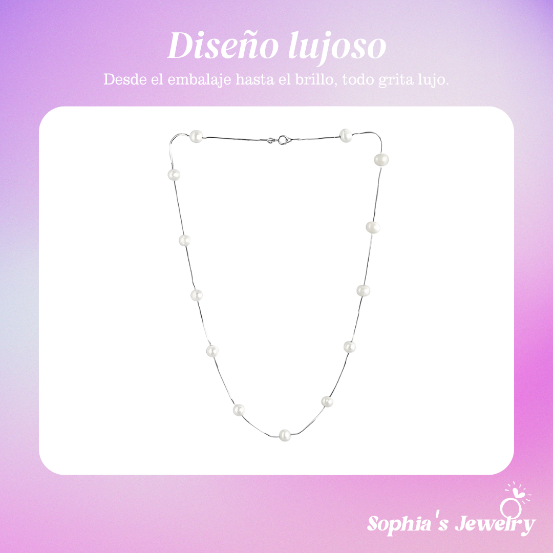 Elise | Collar minimalista de perlas flotantes | Collar de plata
