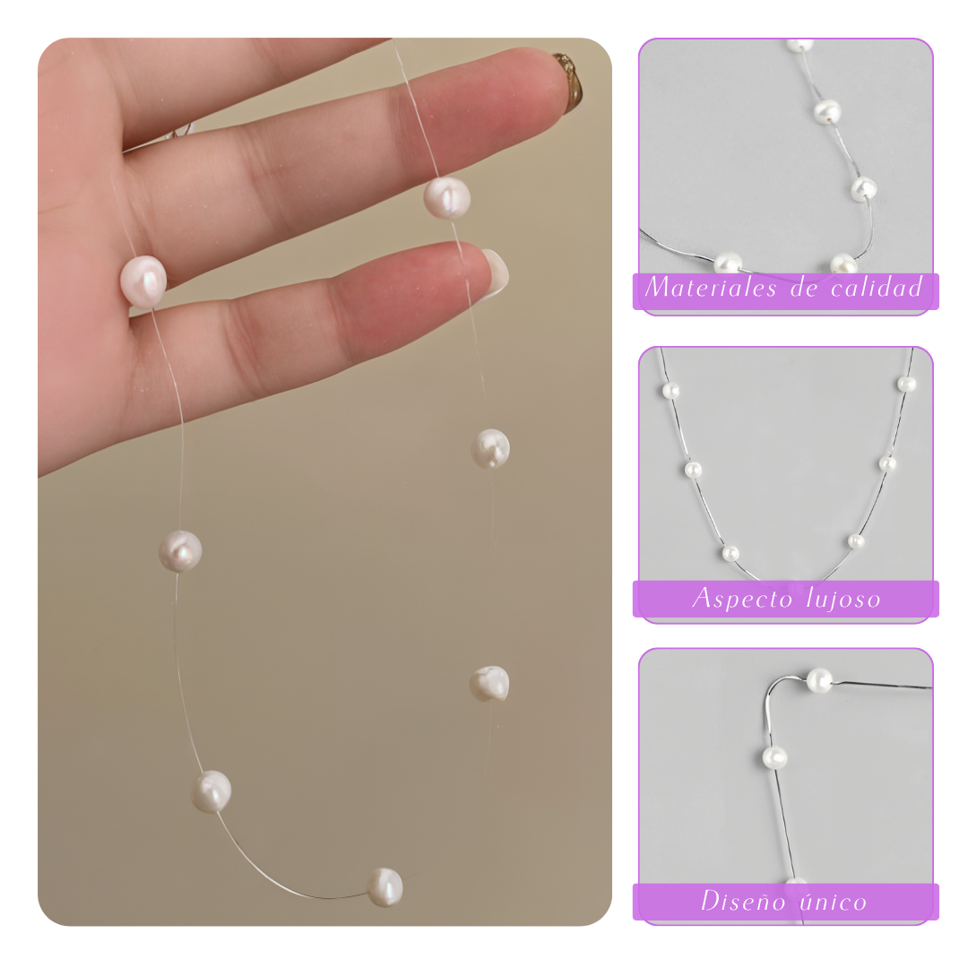 Elise | Collar minimalista de perlas flotantes | Collar de plata