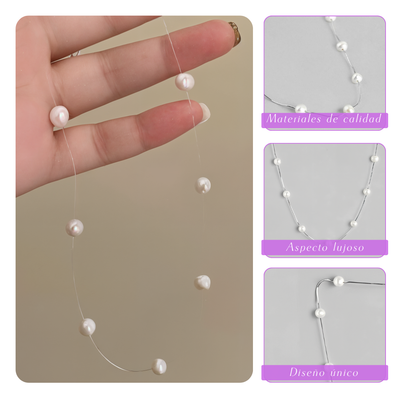 Elise | Collar minimalista de perlas flotantes | Collar de plata