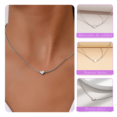 CelestialLove | Elegante cadena de serpiente con colgante de corazón | Collar de plata