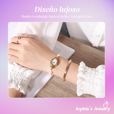 Sylvie | Reloj de pulsera para mujer con detalles en oro y perlas