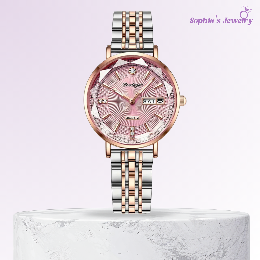 Elena | Reloj para mujer con detalles de cristal en dos tonos